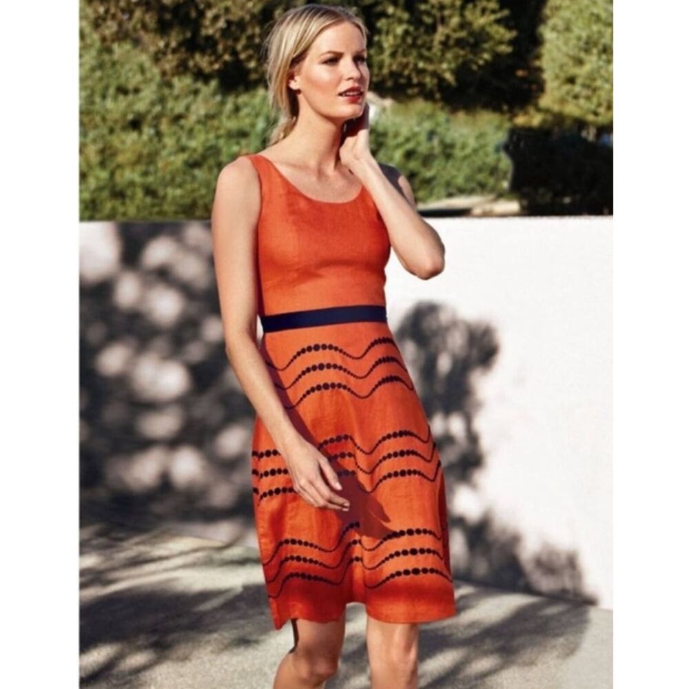 Boden Orange Knit A-Line Dress with Navy Band